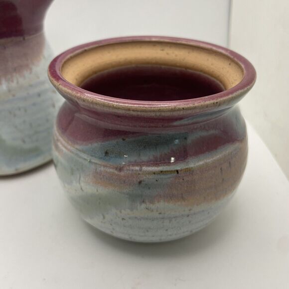 Susan Sage Vintage Art Pottery Pitcher Bowl Set Artist Signed Speckled Pottery - Picture 2 of 10